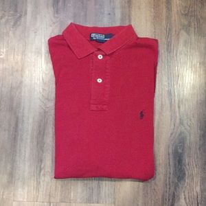 Red Long Sleeve Polo Collard Shirt